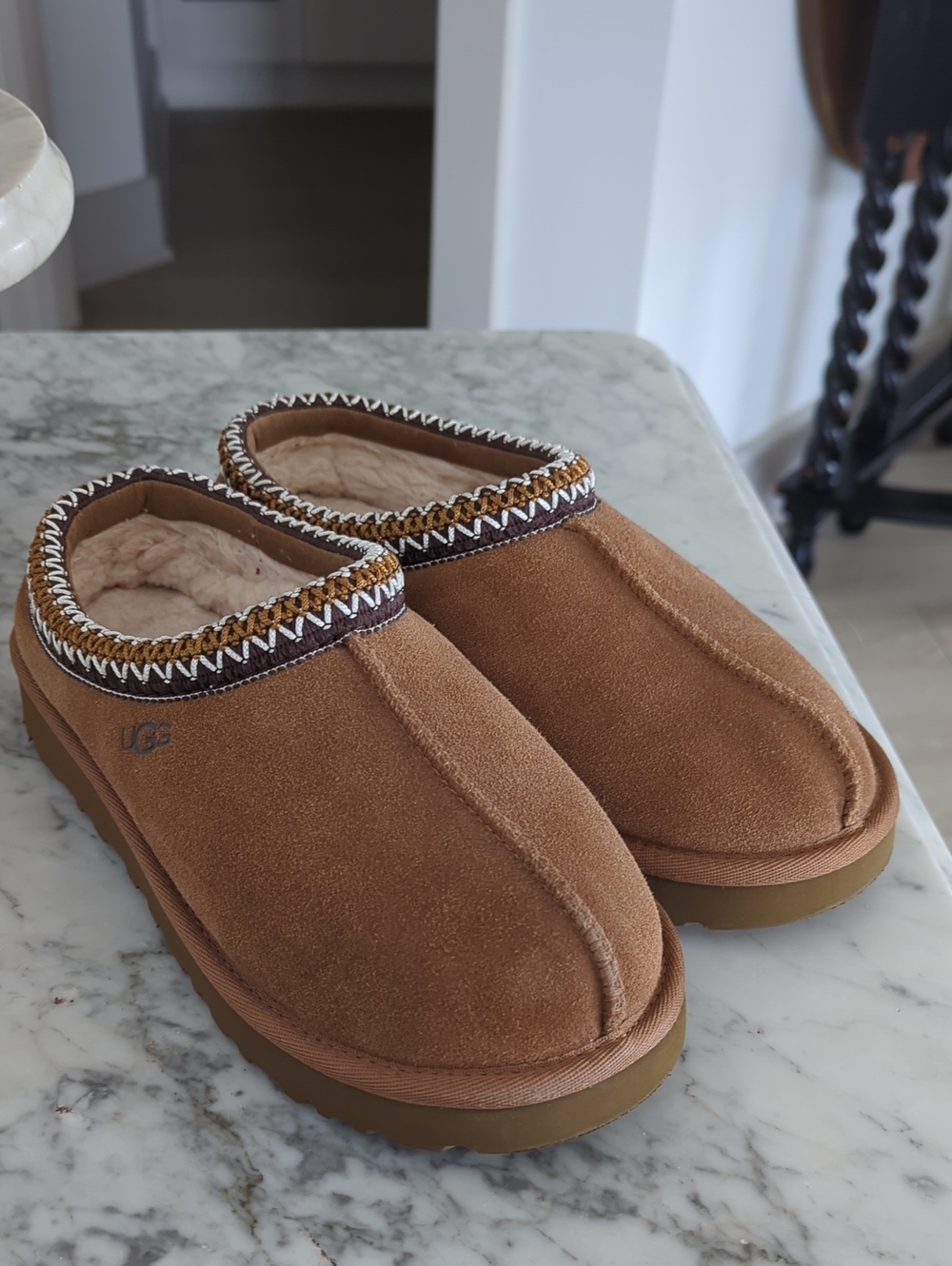UGG Tasman Chestnut Suede Clog Slippers - 6